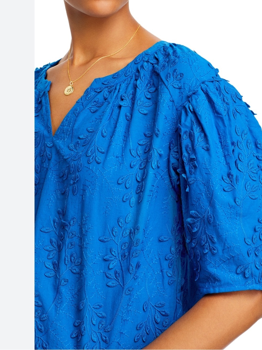 Cupio Women’s Small Royal Blue Embroidered Split Neck Top Short Sleeve Top - Picture 2 of 7